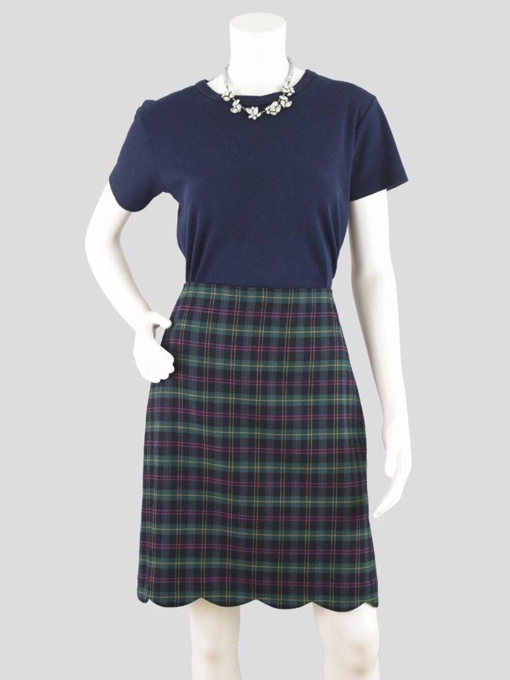 Talbots Blue Tartan Plaid Skirt with Scalloped Edge Women's Size 8